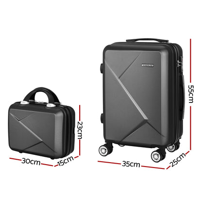 Wanderlite 2pc Luggage 12 20" Trolley Travel Suitcase Storage Carry On TSA Lock Black"