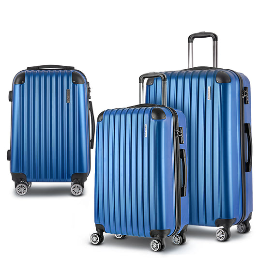 Wanderlite Luggage Set 3pc 20 24" 28" Suitcase Hardcase Trolley Travel Blue"