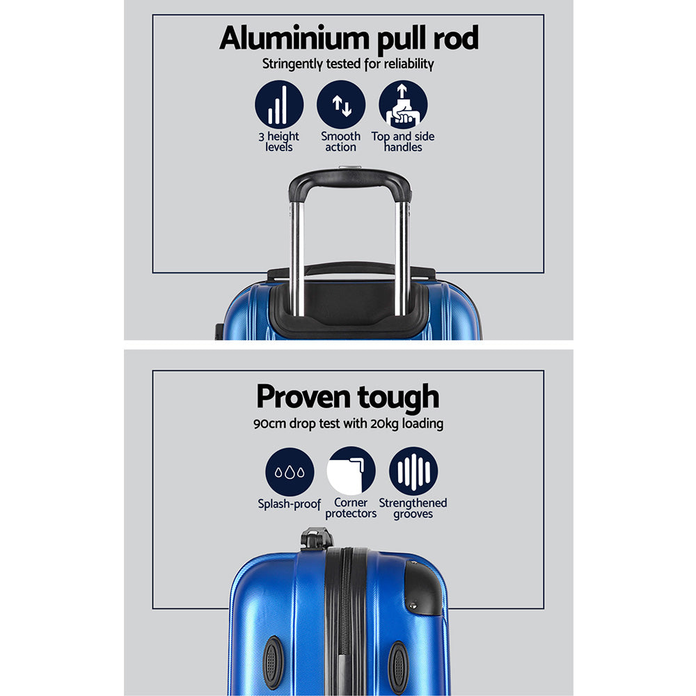 Wanderlite Luggage Set 3pc 20 24" 28" Suitcase Hardcase Trolley Travel Blue"