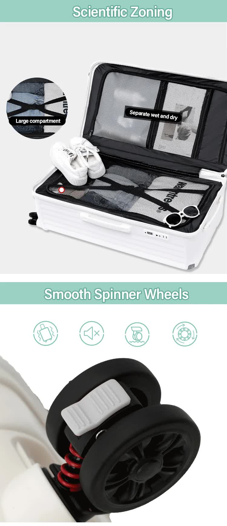 Smart Hard-Shell Luggage with USB Charging Port & Cup Holder - 20Spinner Suitcase in White"